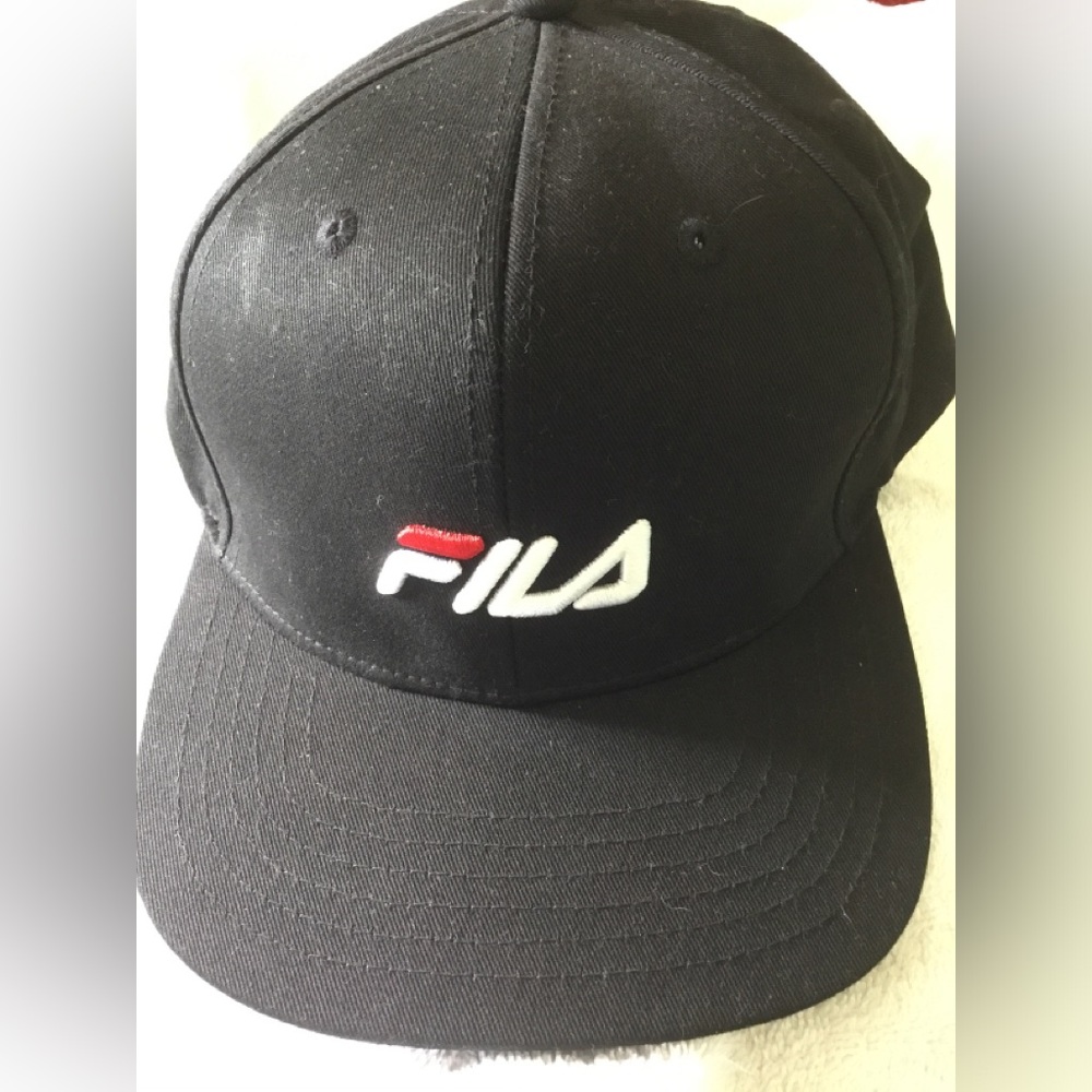 FILA Black Baseball Cap with White and Red Logo Accents